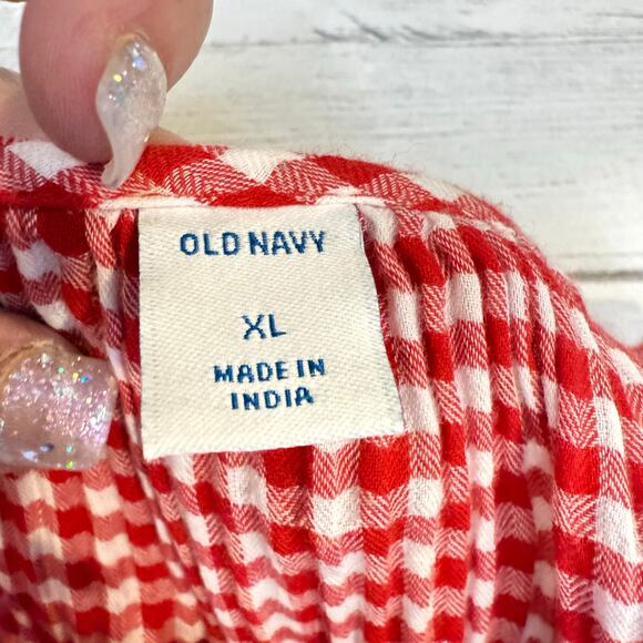 Old Navy xl women red white gingham check peasant blouse cottage coquette fall - Picture 5 of 8